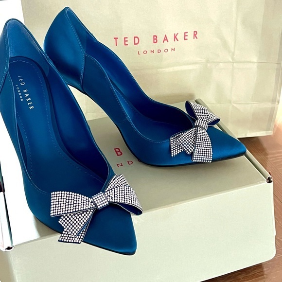 Ted Baker Blue satin crystal bow pumps